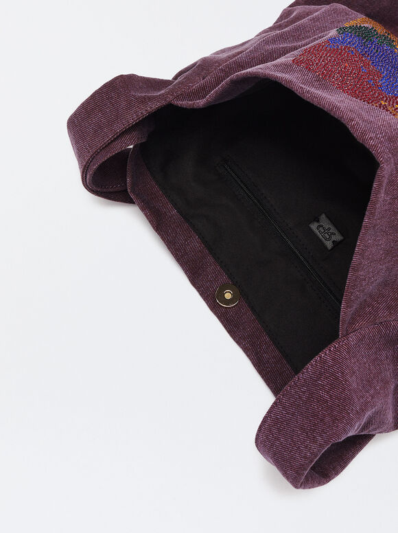 Shoulder Bag With Rhinestones, Purple, hi-res
