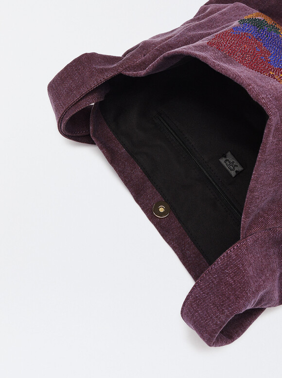 Shoulder Bag With Rhinestones, Purple, hi-res
