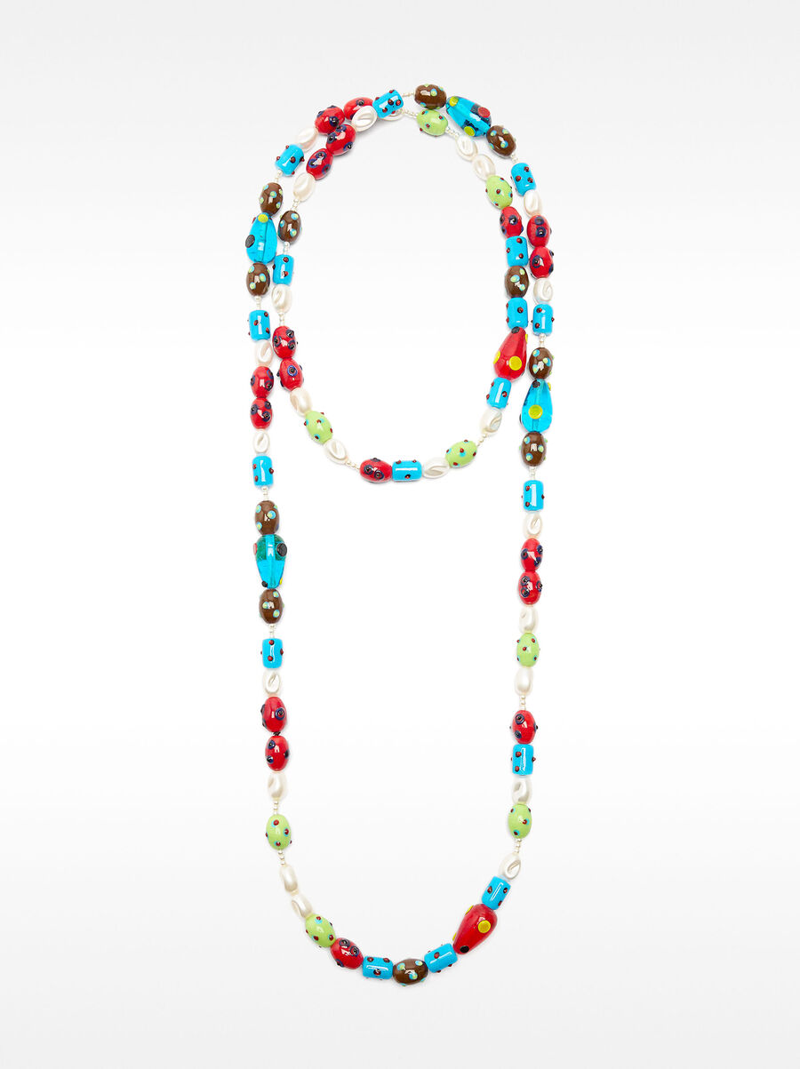 Collier long avec perles de verre multicolores