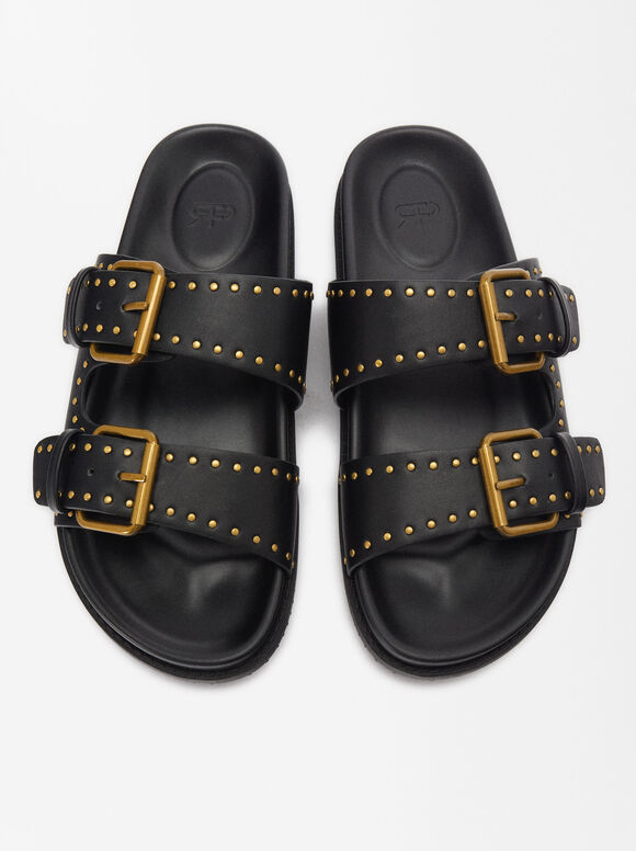 Flat Sandals With Buckles And Studs, , hi-res