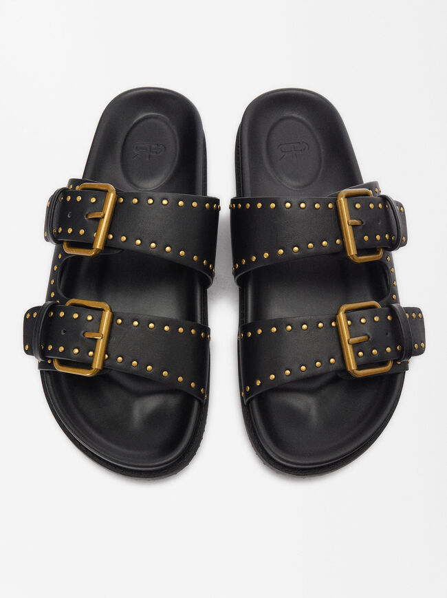 Flat Sandals With Buckles And Studs image number 0.0