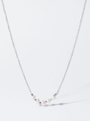 Silver-Plated Necklace With Faux Pearls