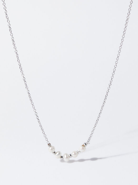 Gold Necklace With Pearls, Silver, hi-res