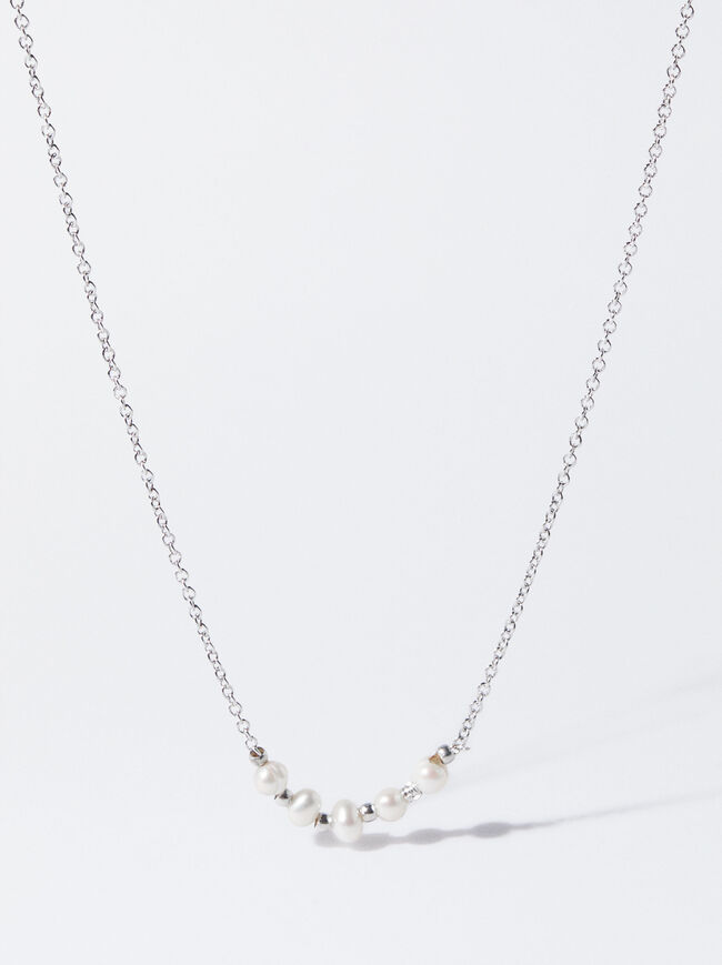Silver-Plated Necklace With Faux Pearls