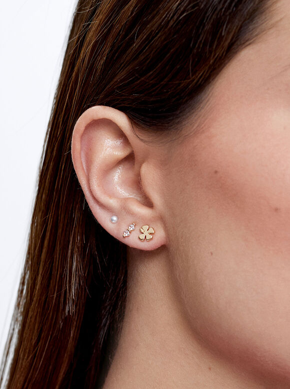 Set Of Earrings With Cubic Zirconia, Golden, hi-res