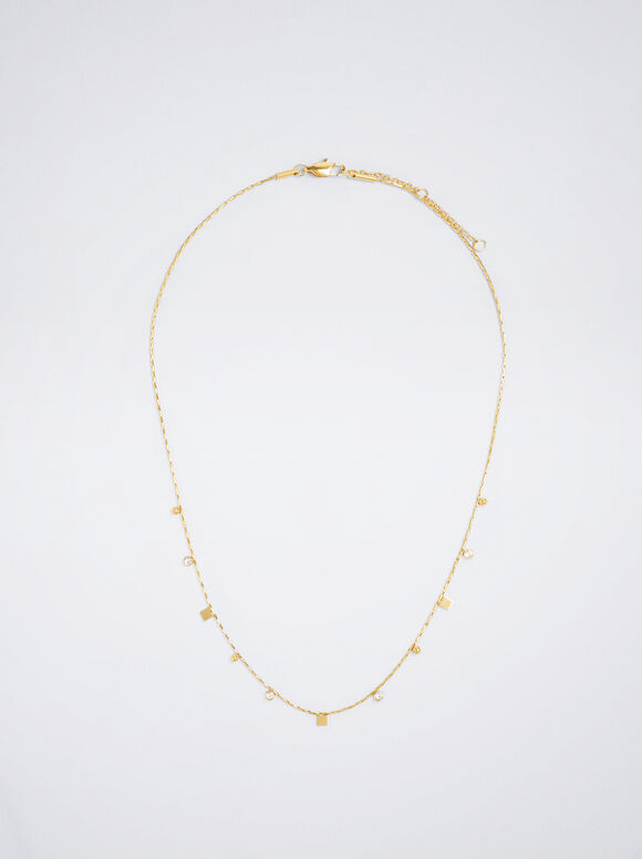 Silver Stainless Steel Necklace With Crystals, Golden, hi-res