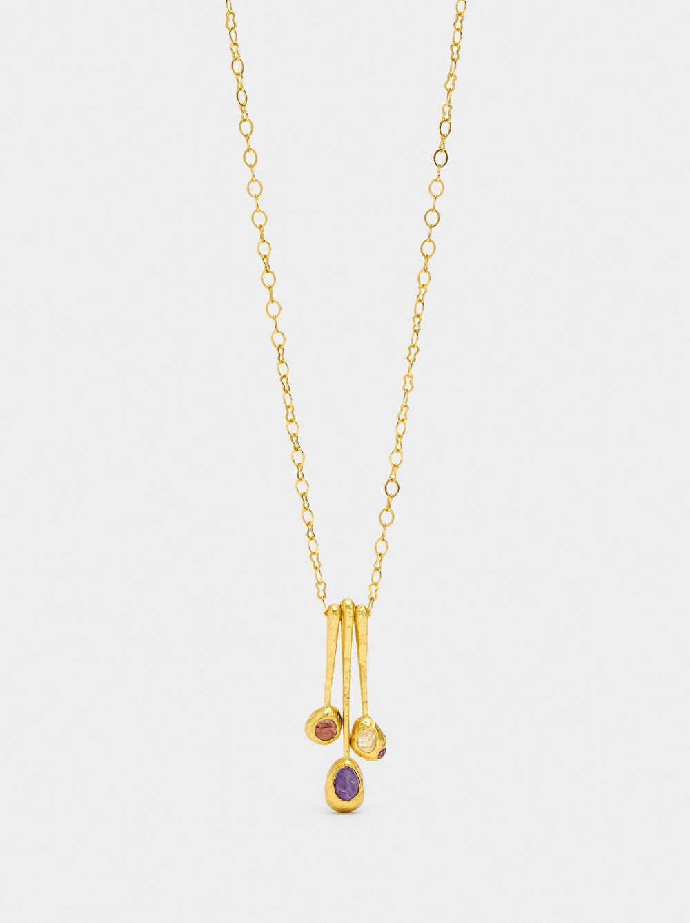 Necklace with bar pendants with stones - 18k gold swim
