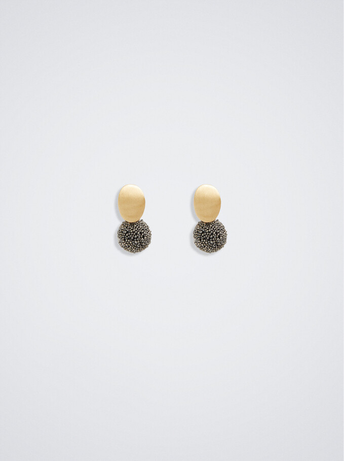 Golden Earrings With Crystals, Multicolor, hi-res