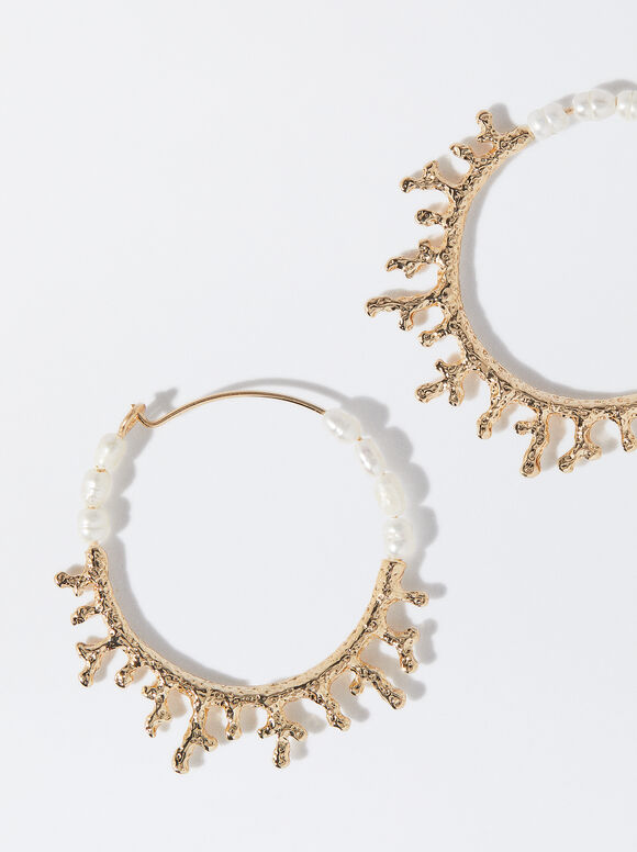 Hoop Earrings With Fresh Water Pearl, Golden, hi-res
