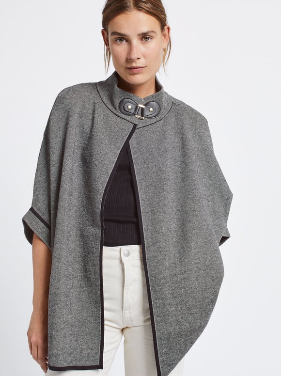Knitted Poncho With Pockets, Black, hi-res