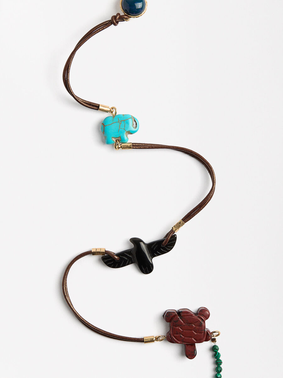 Leather cord necklace with stones