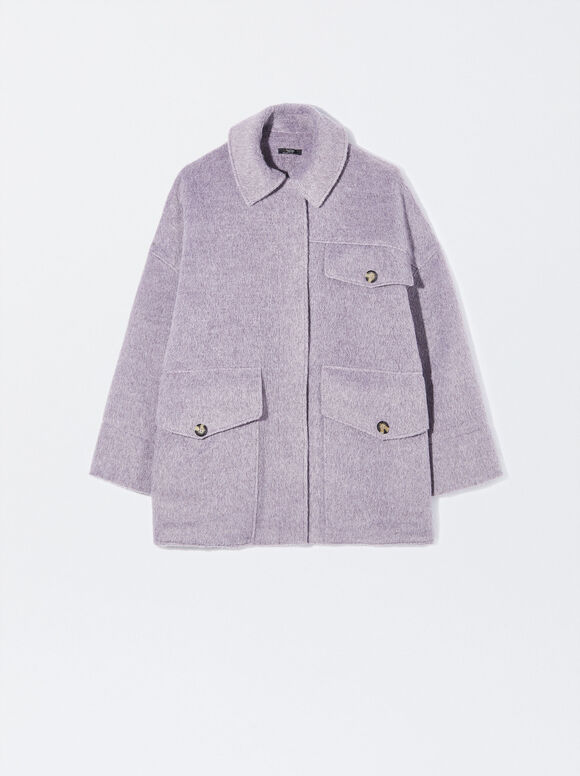 Coat With Flap Pockets, Purple, hi-res