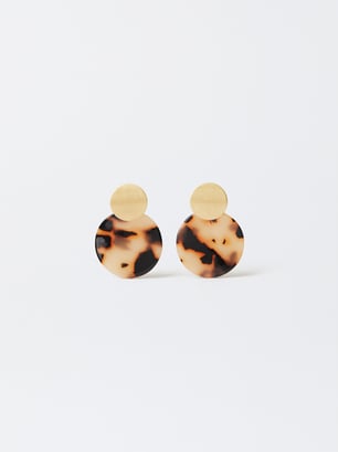 Golden Earrings With Resin, Multicolor, hi-res