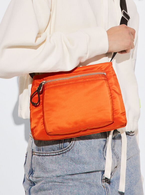 Nylon Crossbody Bag, Orange, hi-res
