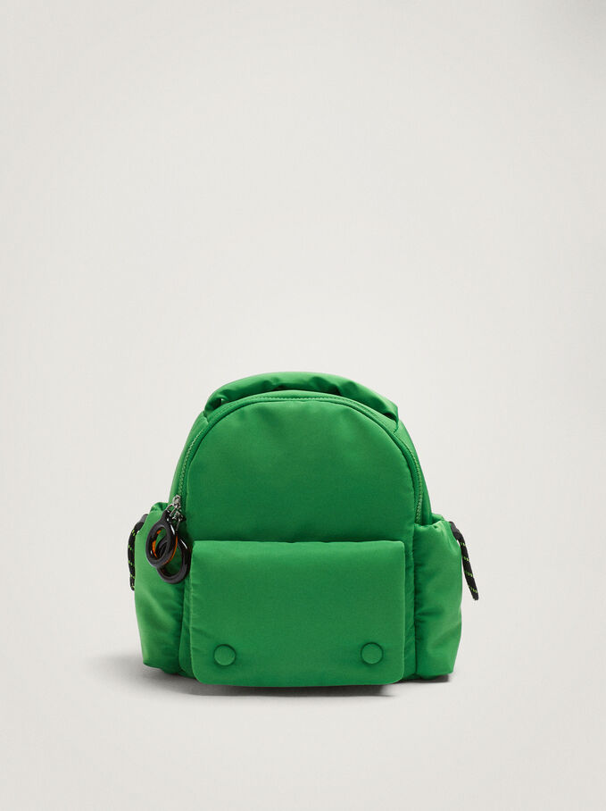 Quilted Nylon Backpack, Green, hi-res
