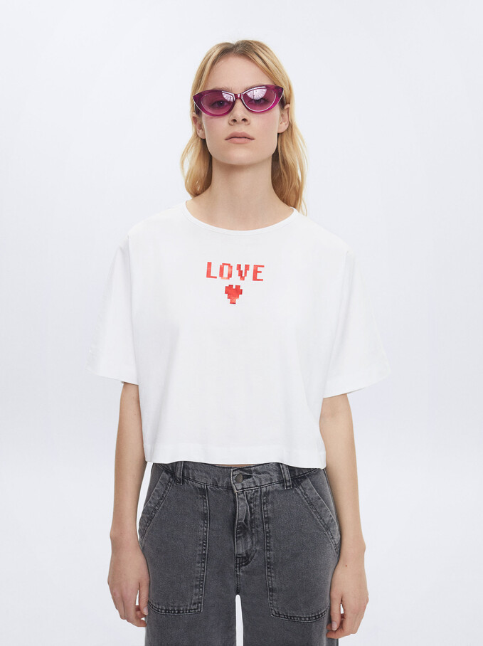 Camiseta Cropped Love, Blanco, hi-res