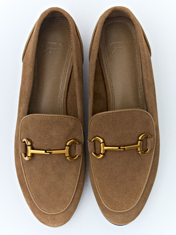 Leather Loafers With Buckle, Camel, hi-res