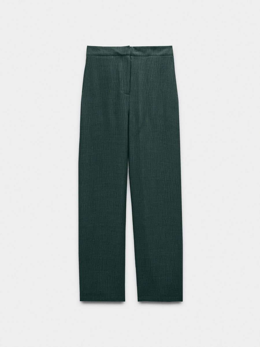 Trousers with crinkled effect