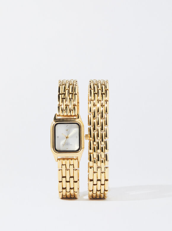 Doppelte Armbanduhr, Golden, hi-res