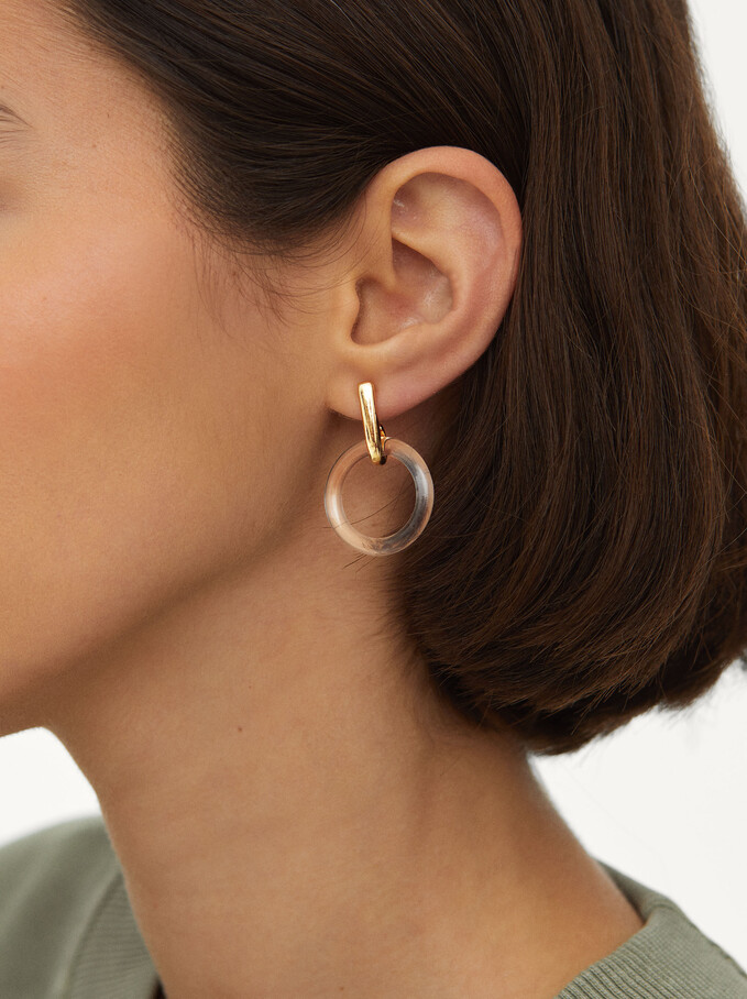 Golden Earrings With Resin, Golden, hi-res