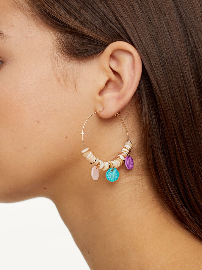 Hoop Earrings With Shell, Multicolor, hi-res