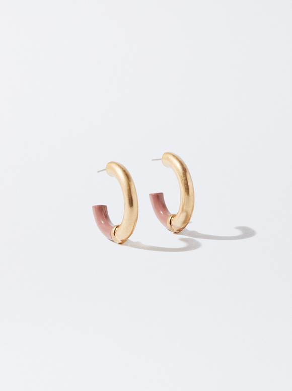 Enameled Gold Hoop Earrings, Pink, hi-res
