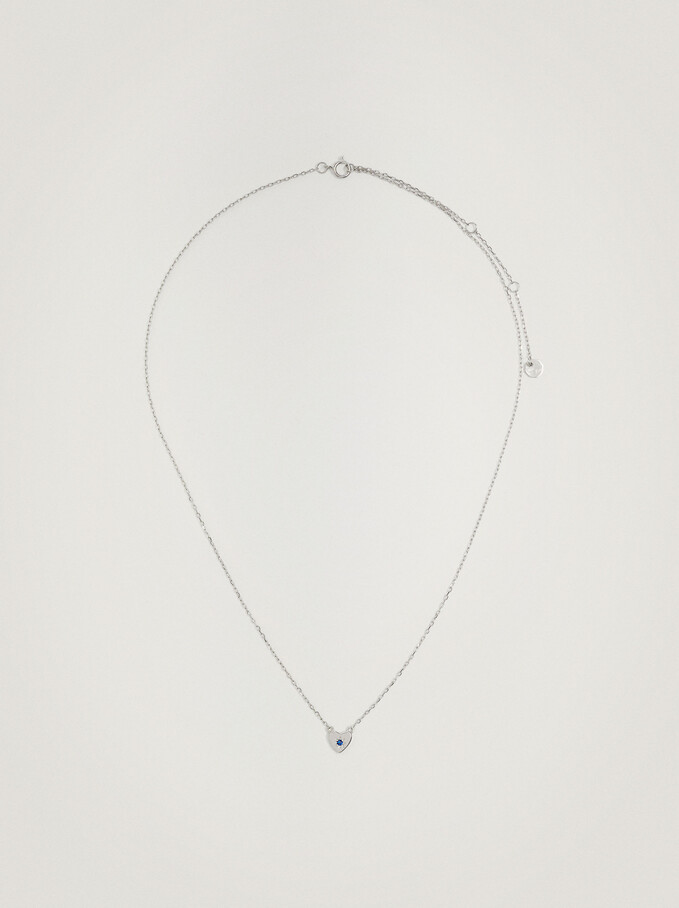 925 Silver Necklace With Heart, Navy, hi-res