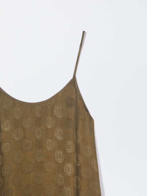 Robe Longue Fluide Jacquard, Marron, hi-res