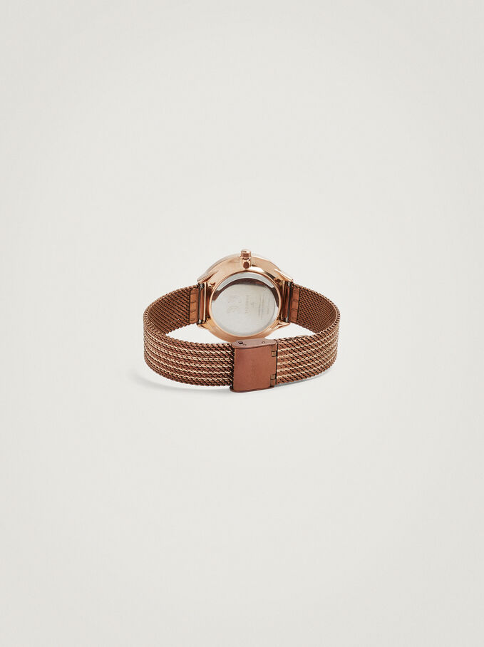 Watch With Two-Toned Steel Strap, Brown, hi-res
