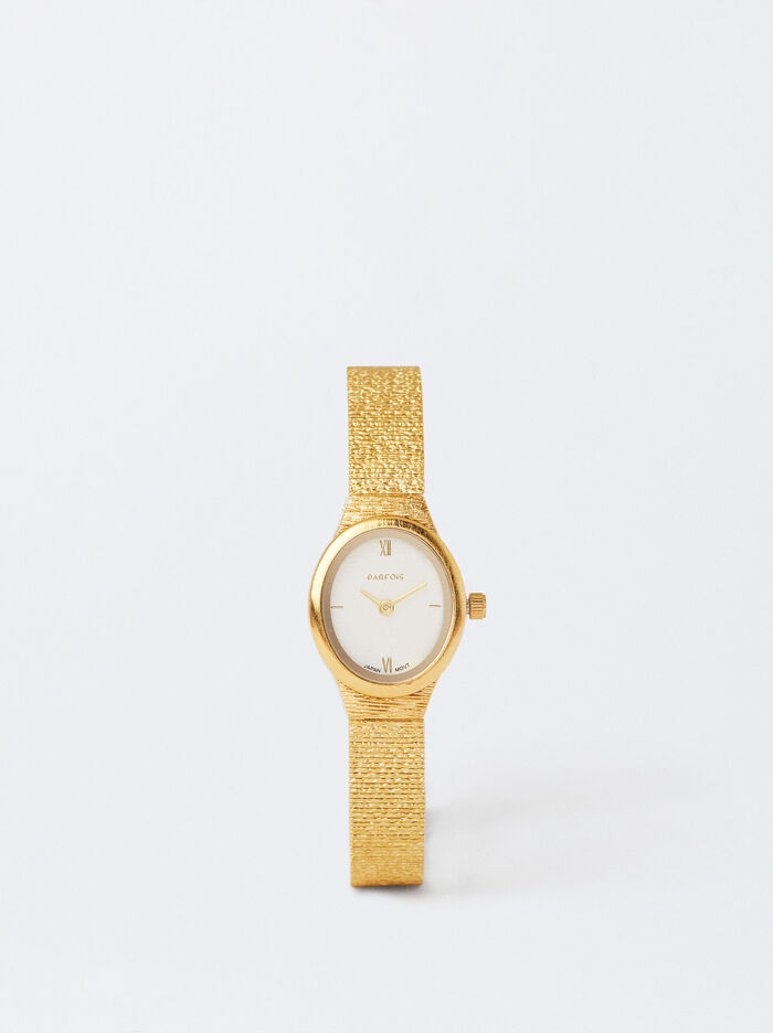 Relógio Com Bracelete De Aço Dourado
