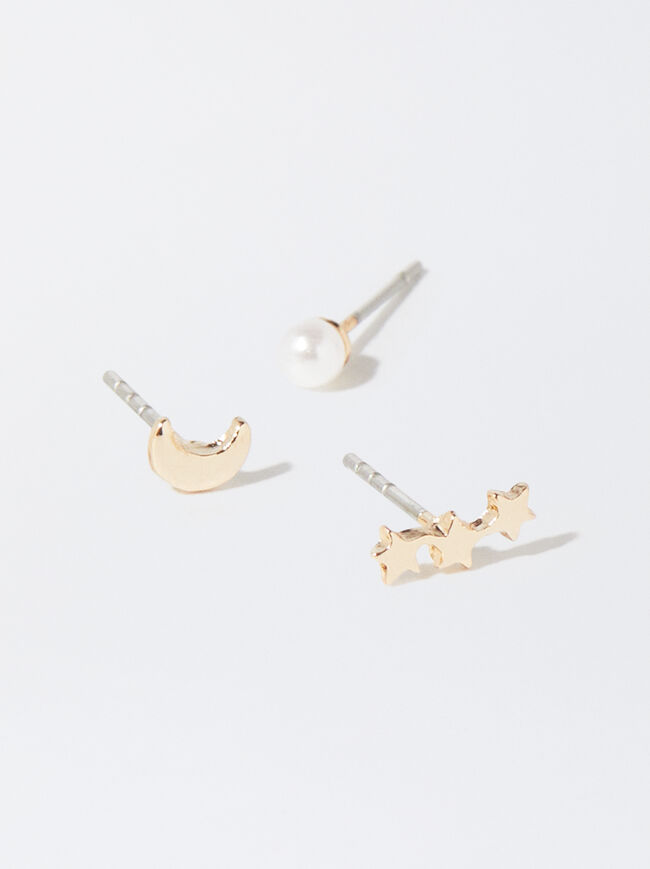 Set Of Earrings With Pearl And Charms image number 1.0