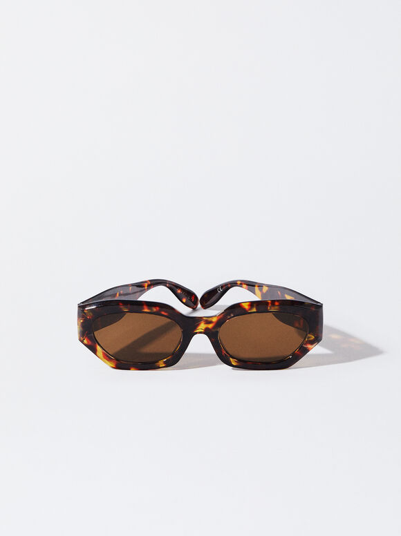 Hexagonal Sunglasses, Brown, hi-res