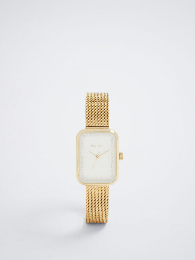 Watch With Stainless Steel Metallic Mesh Strap, Golden, hi-res