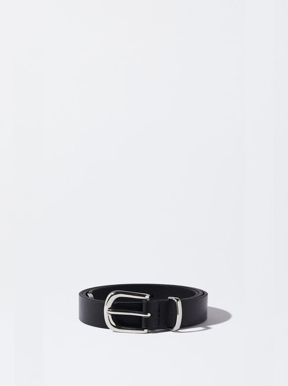 Plain Belt With Buckle, Black, hi-res