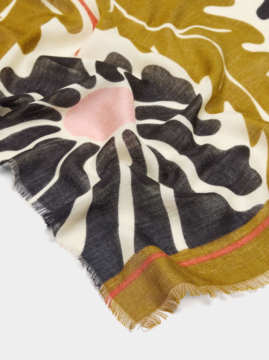Floral printed scarf with wool