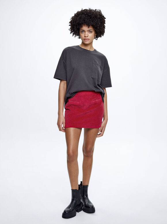 Corduroy Mini Skirt, Red, hi-res