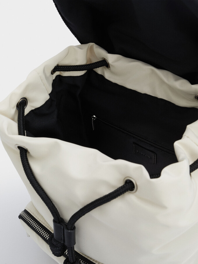 Nylon Backpack With Outer Pocket, Ecru, hi-res