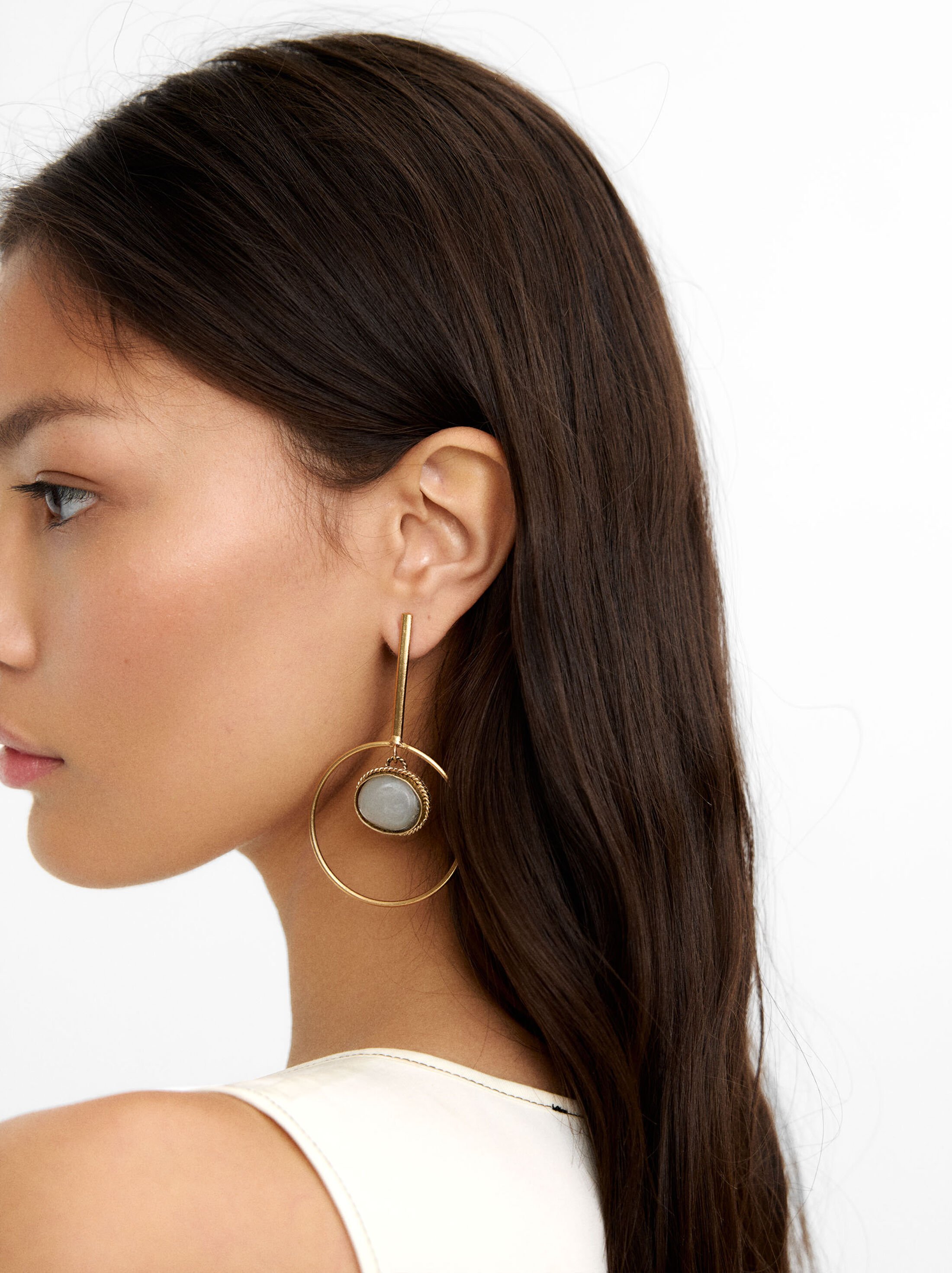 Bar earrings with hoop and stone image number 1.0