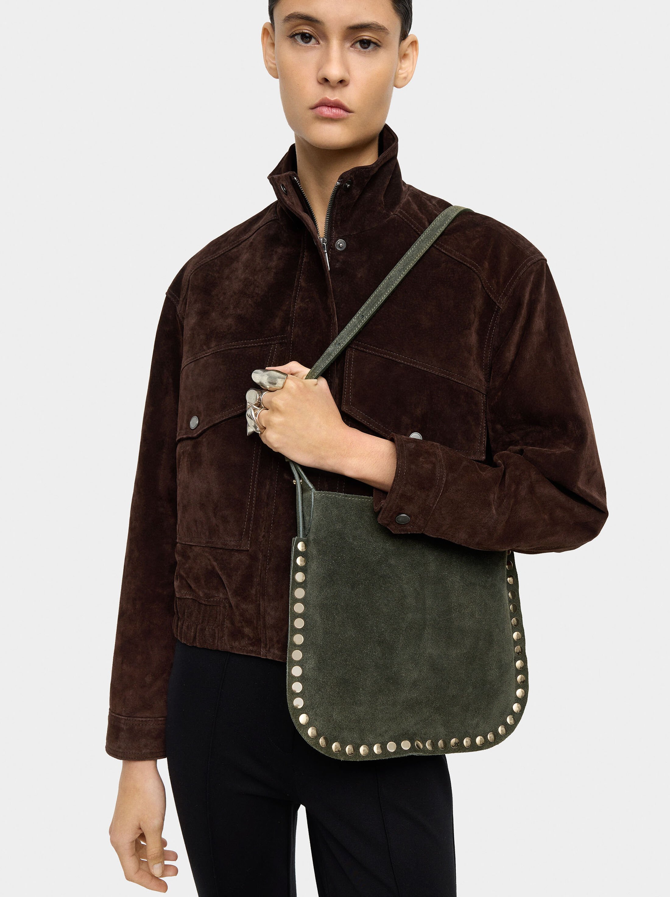 Leather crossbody bag with studs image number 6.0