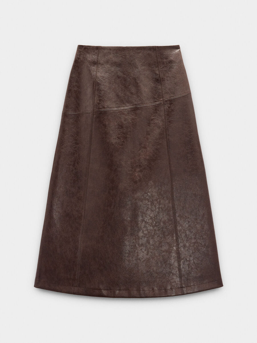 Midi skirt with leather-effect