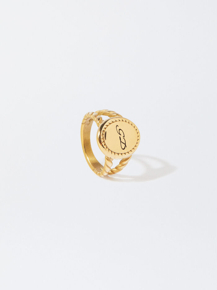 Online Exclusive - Personalized Stainless Steel Golden Signet Ring