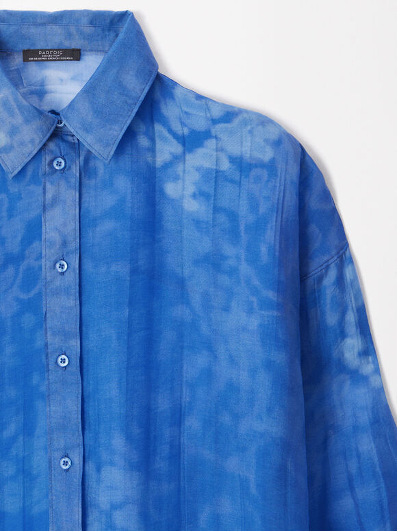 Lyocell Printed Shirt, Blue, hi-res
