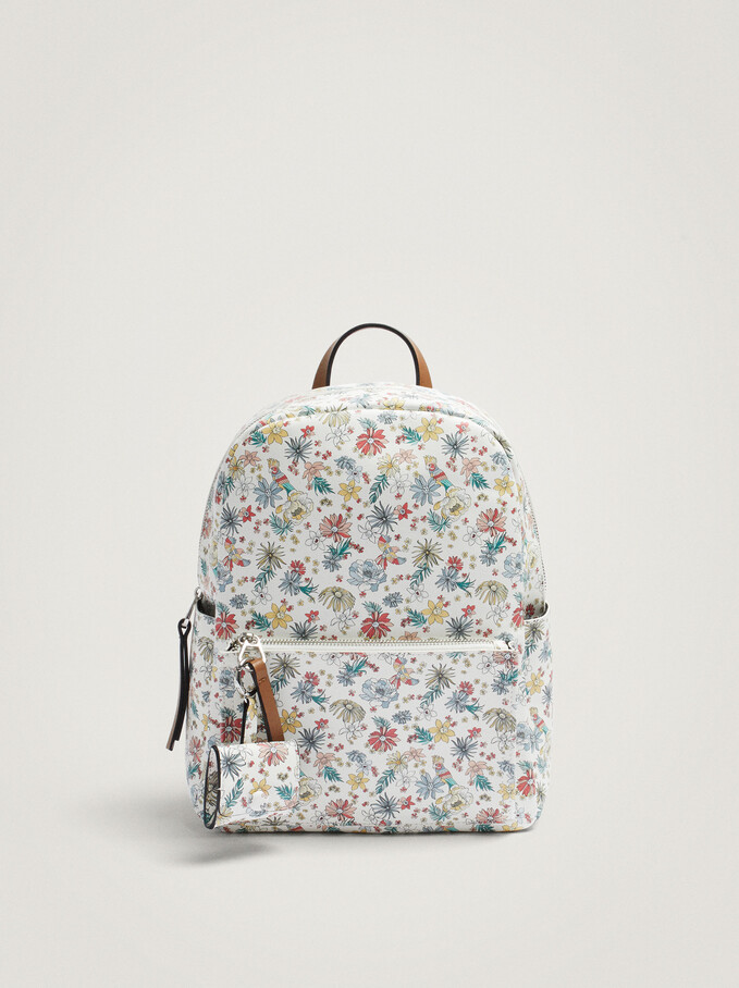 Floral Print Backpack, Blue, hi-res