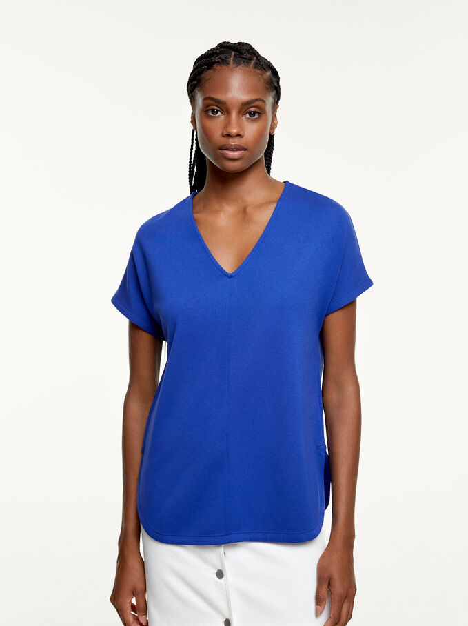 T-Shirt En Maille, Bleu, hi-res