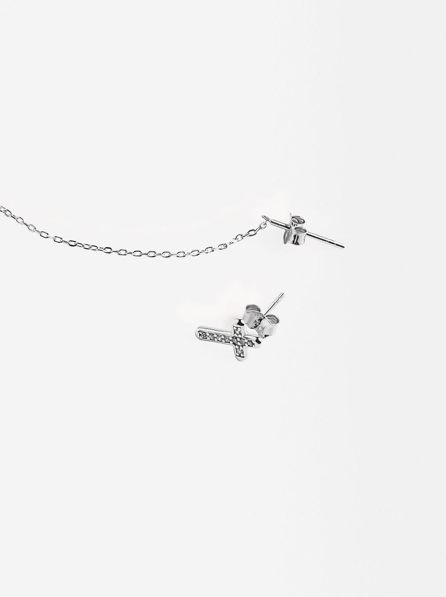 Pendientes cruz asimétricos - plata de ley 925