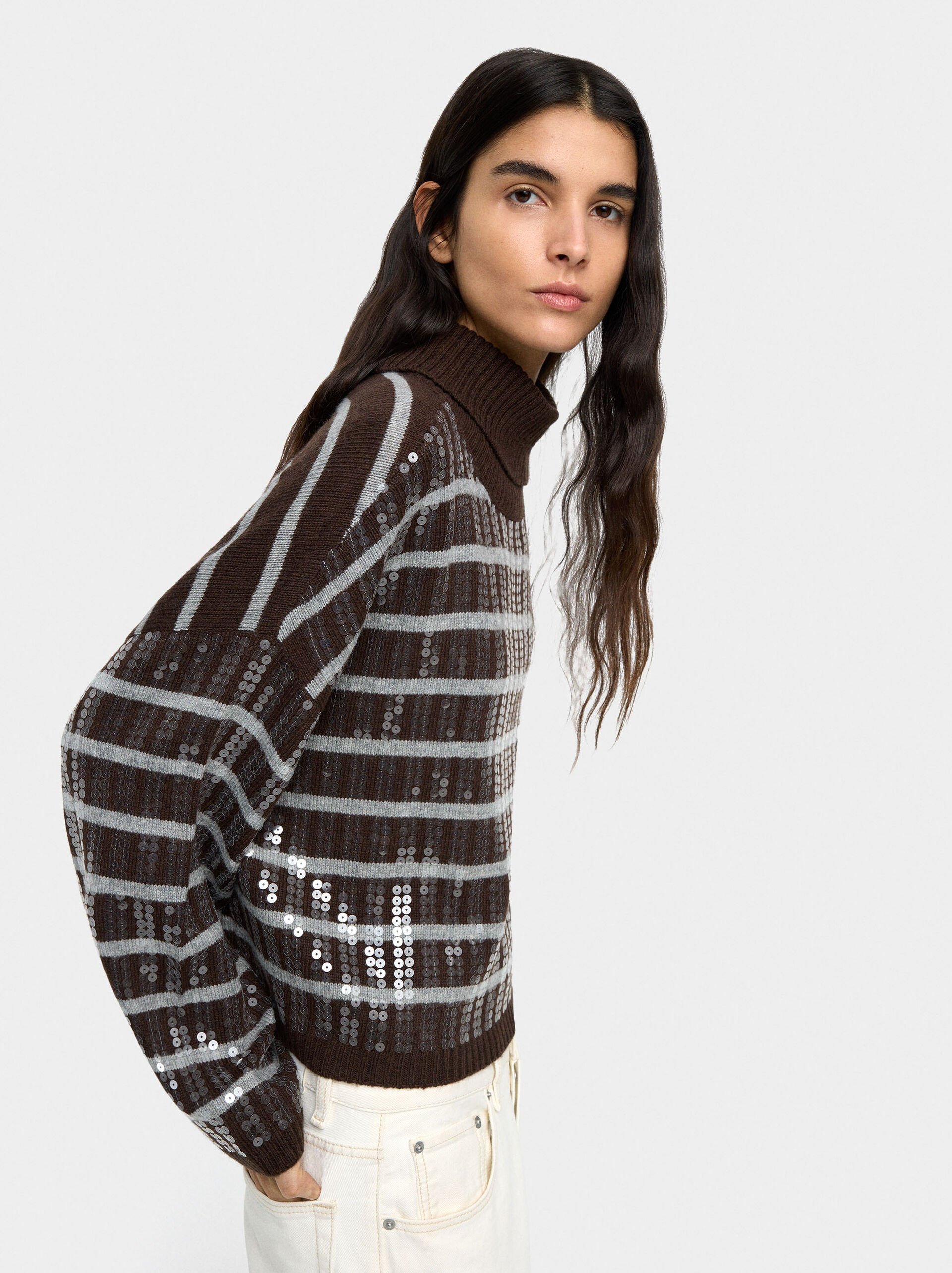 Knit sweater with stripes and sequins image number 3.0
