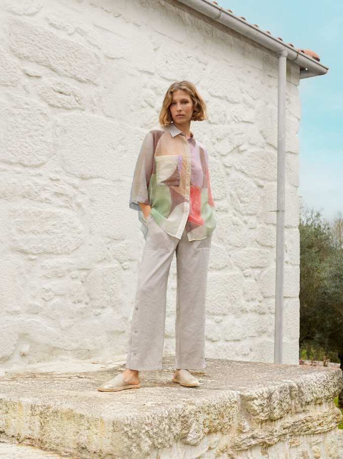Loose-Fitting Trousers With Buttons, Grey, hi-res