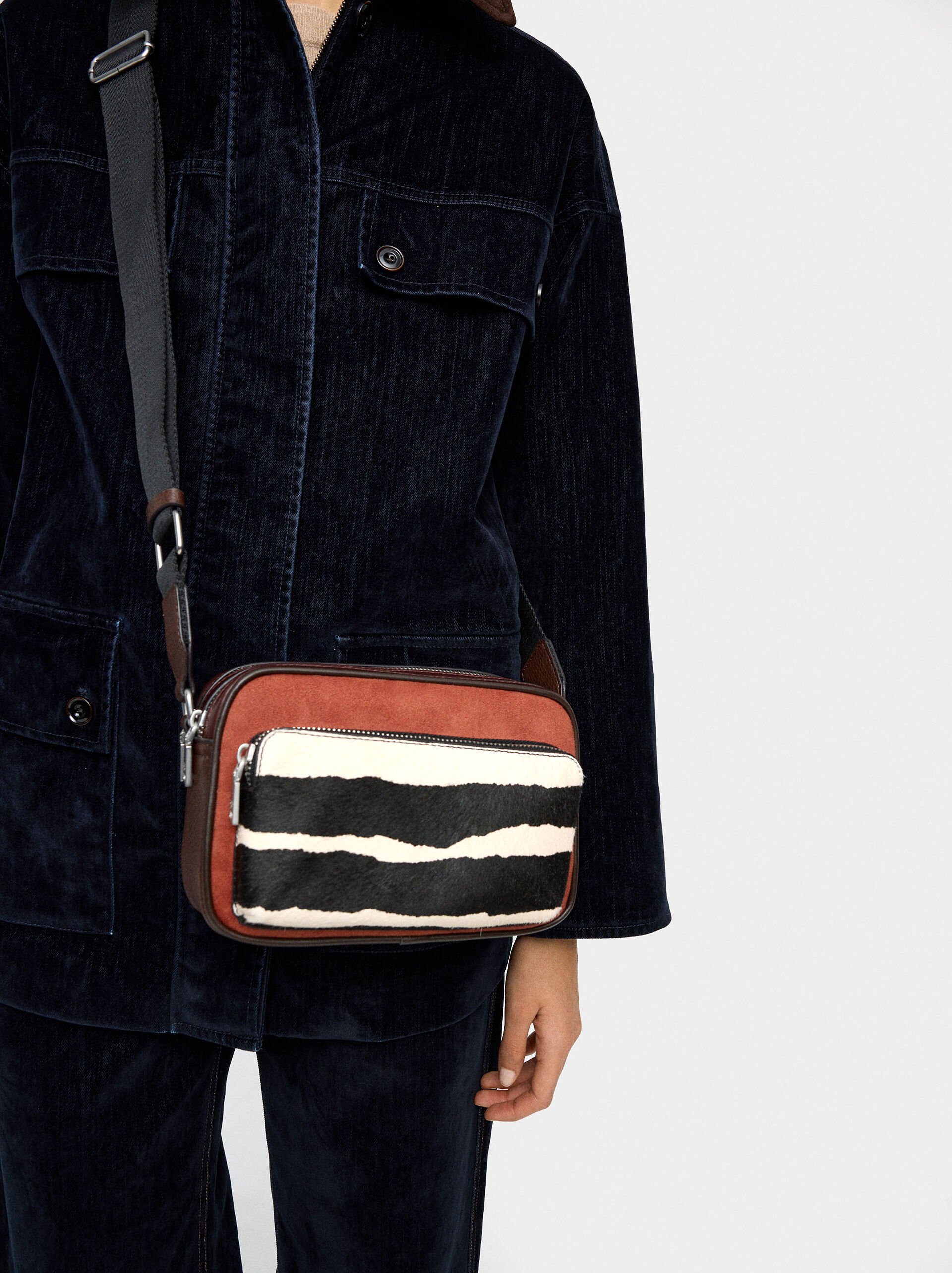 Crossbody bag with leather details image number 1.0