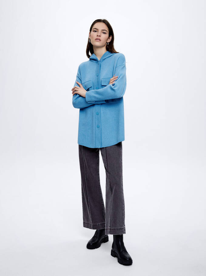 Knit Overshirt With Pockets, Blue, hi-res