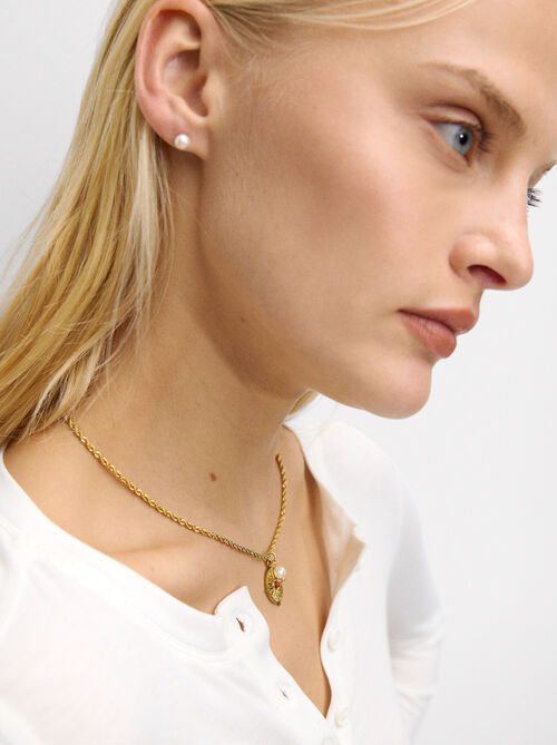 Set de collar con pendientes perla - acero inoxidable
